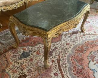 Vintage French Provincial Style Marble Top Coffee Table with Gilt Base