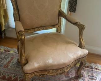 4 avail Sold Indiv. Vintage Louis XV Style Gilt Armchair with Damask Upholstery
