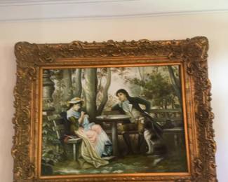 Ornate Framed Classical European Scene Oil Painting