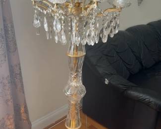 2 avail. Sold indiv. Cut Crystal and Brass Floor Lamp 