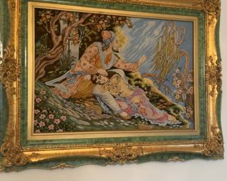Framed Persian Silk Tabriz Pictorial Rug