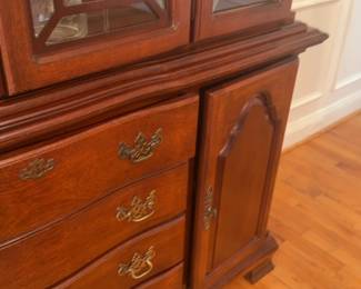 Dixie Cherry Wood Sideboard Buffet with Brass Hardware
