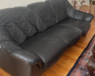 Modern Black Leather Three-Seater Sofa