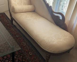 Vintage Victorian Style Chaise Lounge with Bolster Pillow