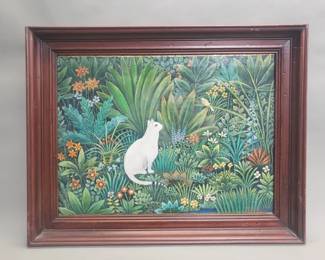 092 Lot 465 Signed A Sylvain Chat et oiseau oil on canvas