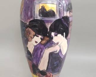 588 Lot 514 Hand painted Art Deco inspired pottery vase