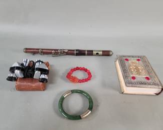 285 Lot 318 Teak and brass flute pocket binoculars Judaica