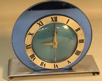 027 Lot 40 Vintage Art Deco Telechron blue mirror clock