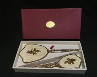056 Lot 411h Matson 24kt gold plated vanity mirror set NOS