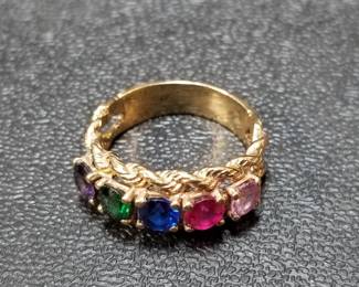 036 Lot 163 14k gold ring with 5 semi precious stones