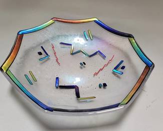 172 Lot 185 Vintage multicolored fused glass octagonal dish