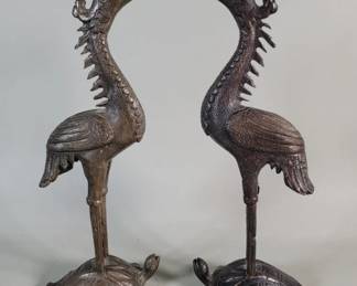 563 Lot 490 Pair of vintage brass crane and turtle
