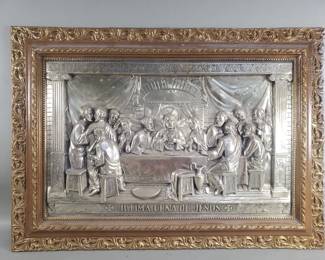 103 Lot 116 Vintage silver tone aluminum relief wall plaque