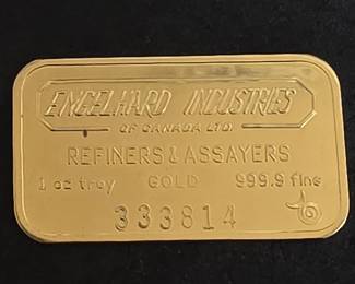 002 Lot 15 1 Troy oz 9999 Gold Bar Engelhard Industries of