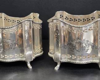 109 Lot 403 Pair of vintage silver plated footed cachepots