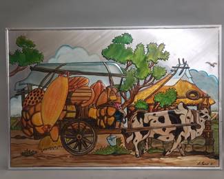 610 Lot 535 Hand painted signed A Remo embossed aluminum