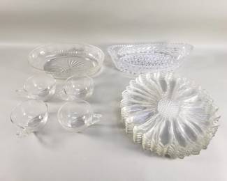 464 Lot 411 Vintage pressed glass snack sets and misc candy