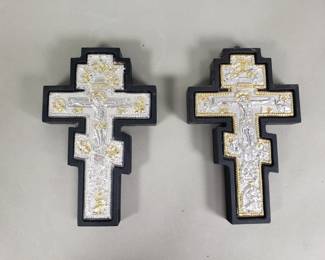 134 Lot 147 Pair of silver plate Russian orthodox wall crosses