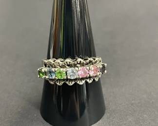 118 Lot 675h Sterling silver ring auth multicolor CZ