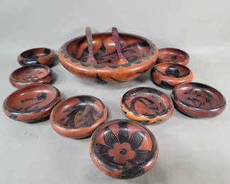 589 Lot 515 Vintage Haitian hand carved mahogany salad bowl