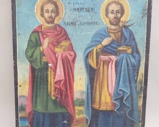 578 Lot 504 Vintage Greek Orthodox icon of saints on board
