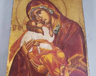 515 Lot 444 Vintage hand painted on wood Byzantine style