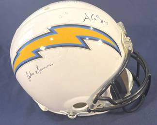 376 Lot 364h Signed Spanos brothers San Diego Chargers helmet