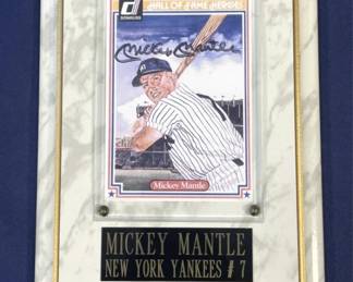 263 Lot 307h Mickey Mantle signed card mounted on plaque