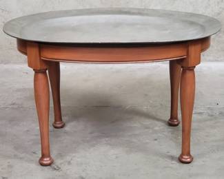 031 Lot 44 Vintagw pewter removable tray top on walnut base