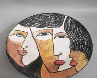 603 Lot 528 Signed Maureen Lipman ceramic cubist decorative