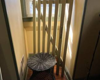 Wicker side table and wood door