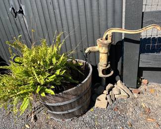 Vintage water pump lawn decor