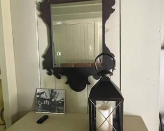 Wood mirror with lantern