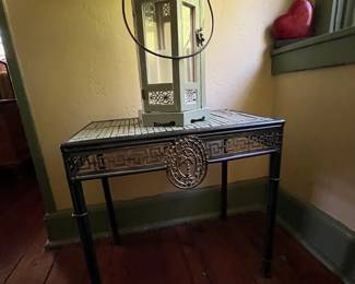 Lantern with greek key side table
