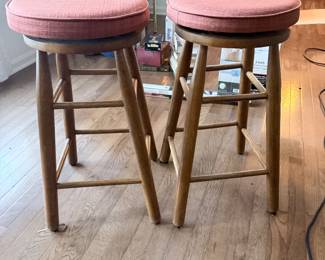 Two Wooden Bar stools with Upholstered seats