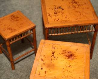 Three Tortoise Shell Bamboo Side Tables 