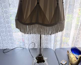 Etched Glass Lamp with Brass Mounts