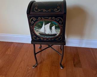Vintage Painted Wood Nautical Storage Chest on Stand