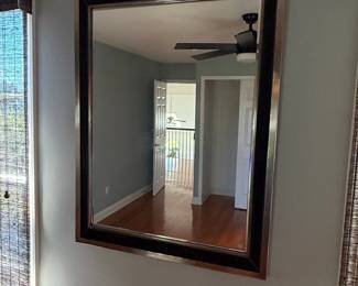 Rectangular Wall Mirror with Stitched Leather Frame