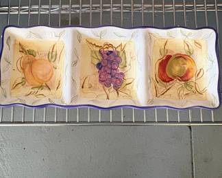Ceramic Three-Section Fruit Motif Serving Tray