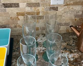 Vintage Turquoise Stem Champagne Flutes, Set of 6