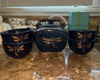 Dragonfly Midnight Blue Ceramic Tea Set