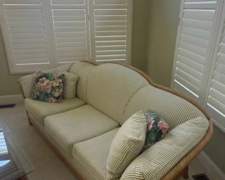 Wicker Sofa with Striped Upholstery
