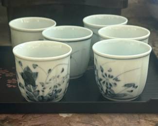 Vintage Japanese Sometsuke Yunomi Tea Cup Set