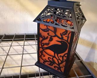 Decorative Metal and Glass Crow Lantern