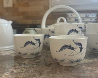Vintage Chinese Porcelain Fish Motif Tea Set