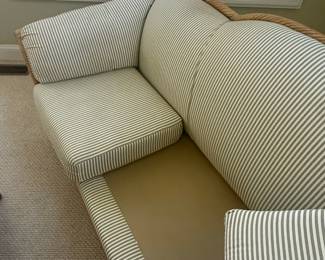 Wicker Sofa with Striped Upholstery