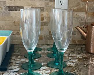 Vintage Turquoise Stem Champagne Flutes, Set of 6