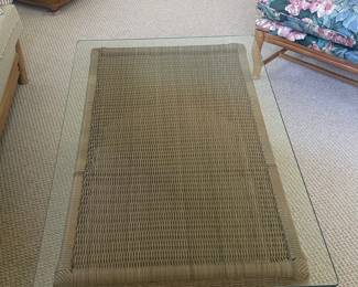 Wicker Coffee Table with Glass Top