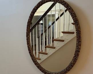 Oval Wall Mirror with Floral Frame